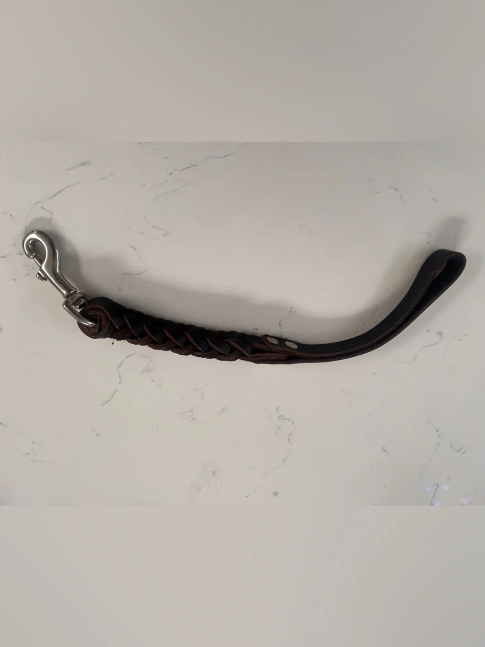 Braided Leather Dog Leash Wrist Strap - Brown